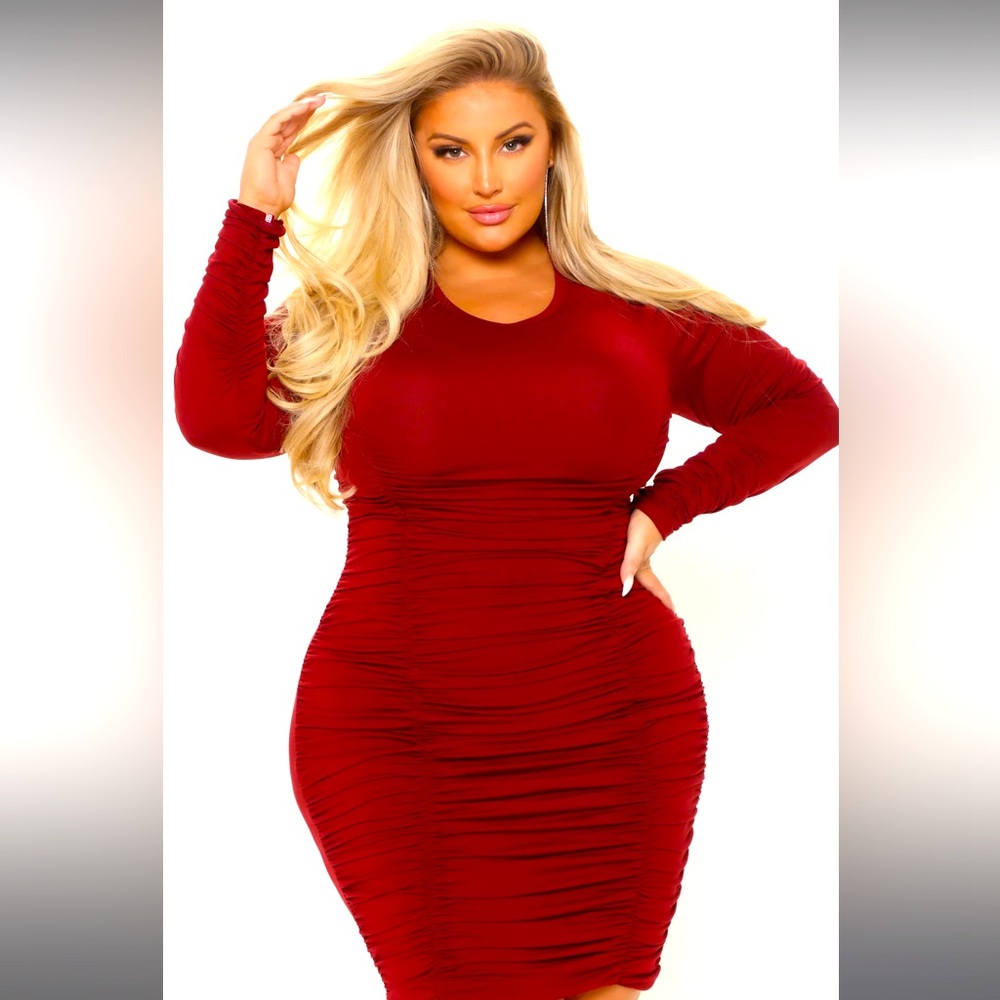 Fashion Nova Take Your Man 1X Burgandy Ruched Dress